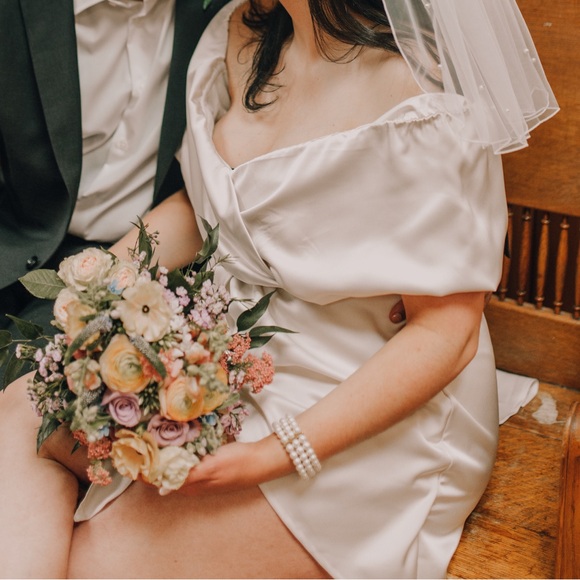 Lulus Ivory Satin Off-the-Shoulder Mini Dress - Size XL - Picture 3 of 10